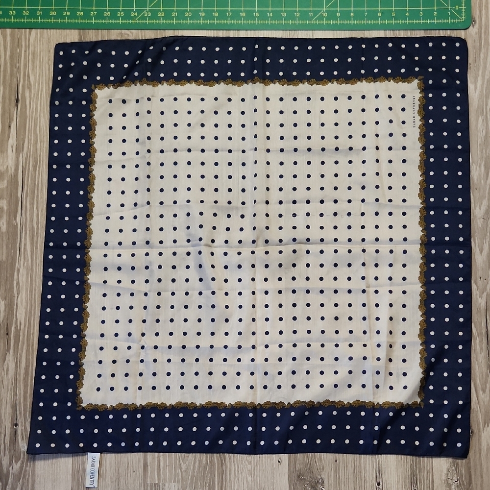Vintage Sarah Coventry Navy and Cream Polka Dot Decorative Scarf 80s
